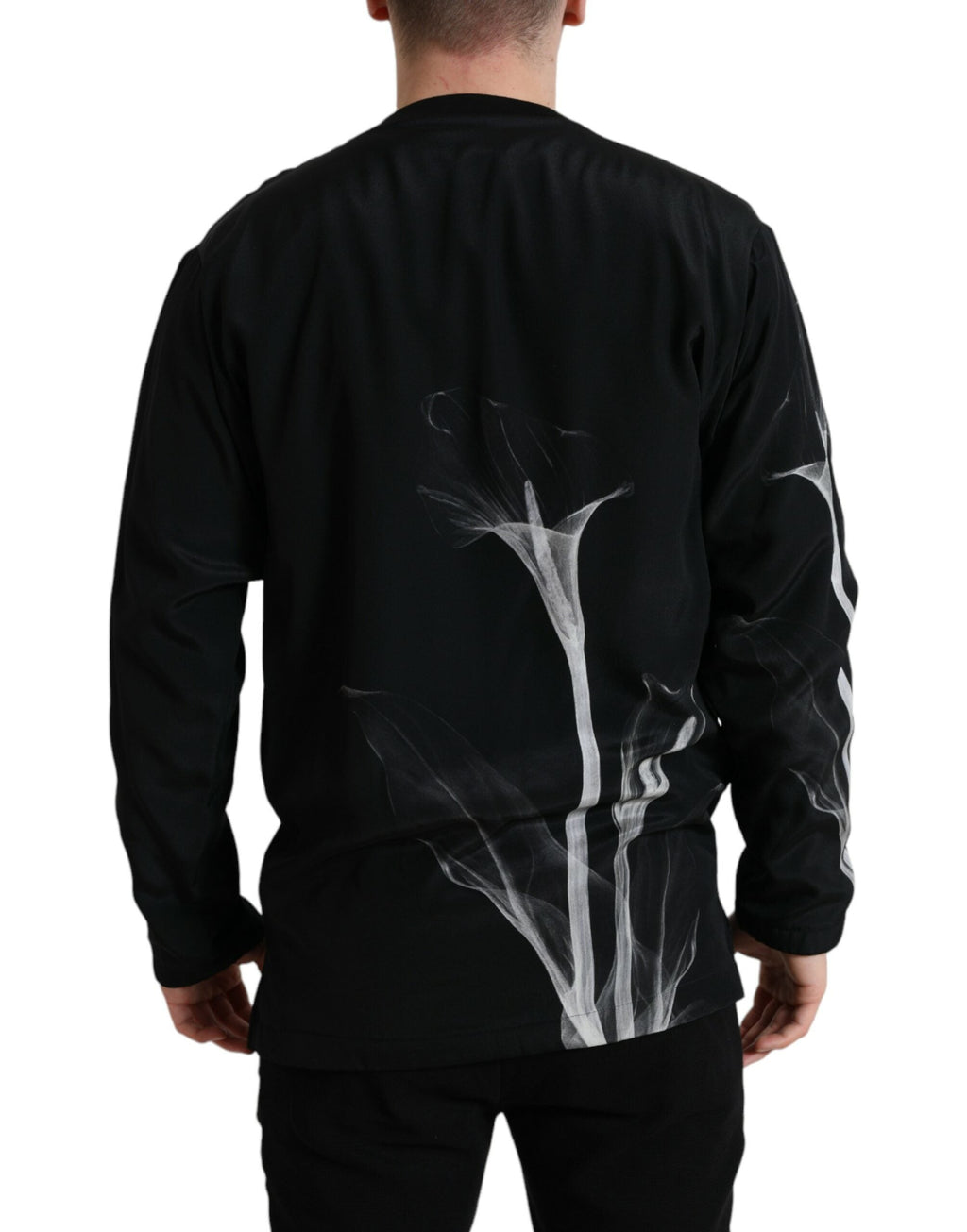 Dolce & Gabbana Schwarzer Pullover mit Blumendruck und Rundhalsausschnitt