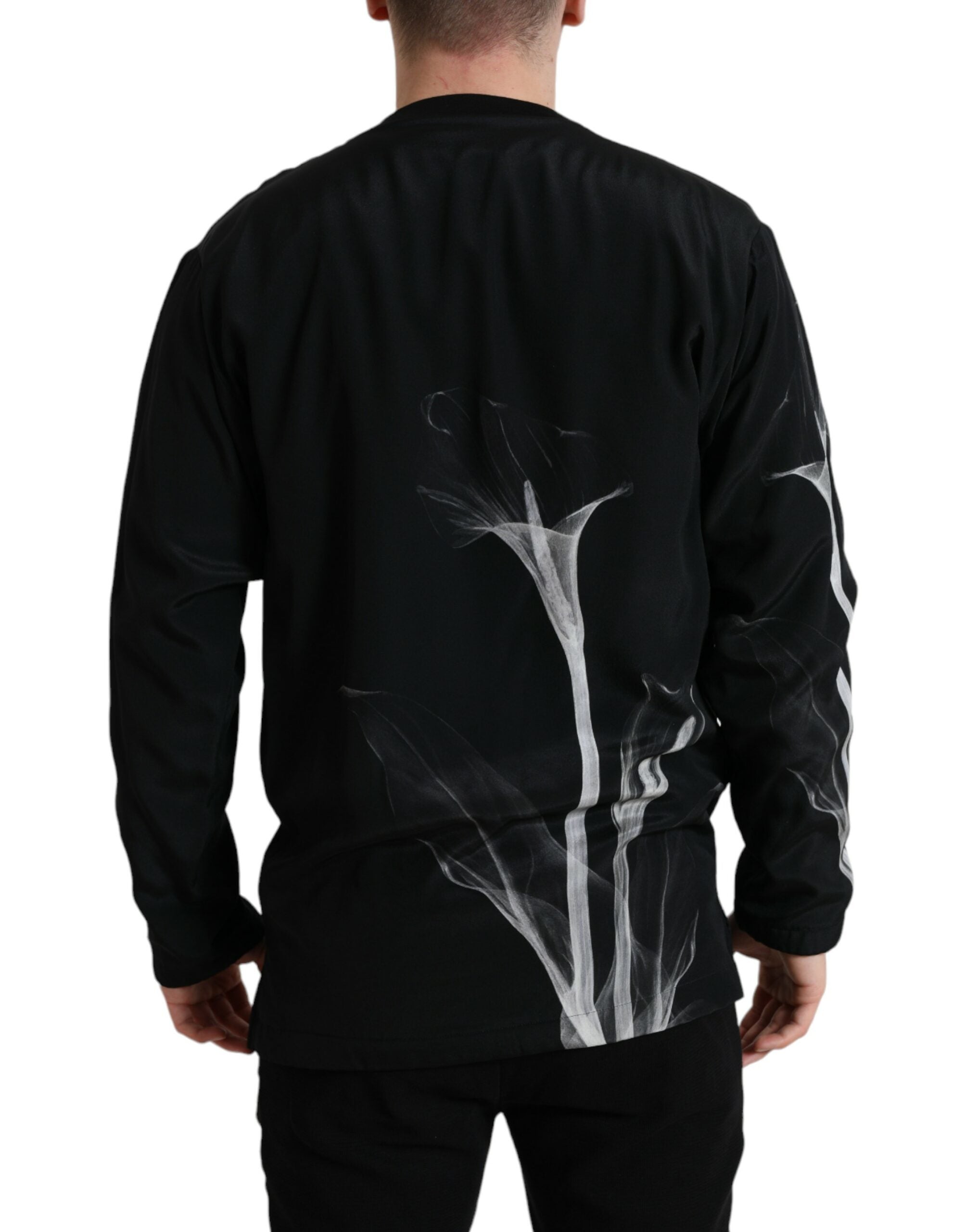 Dolce & Gabbana Schwarzer Pullover mit Blumendruck und Rundhalsausschnitt