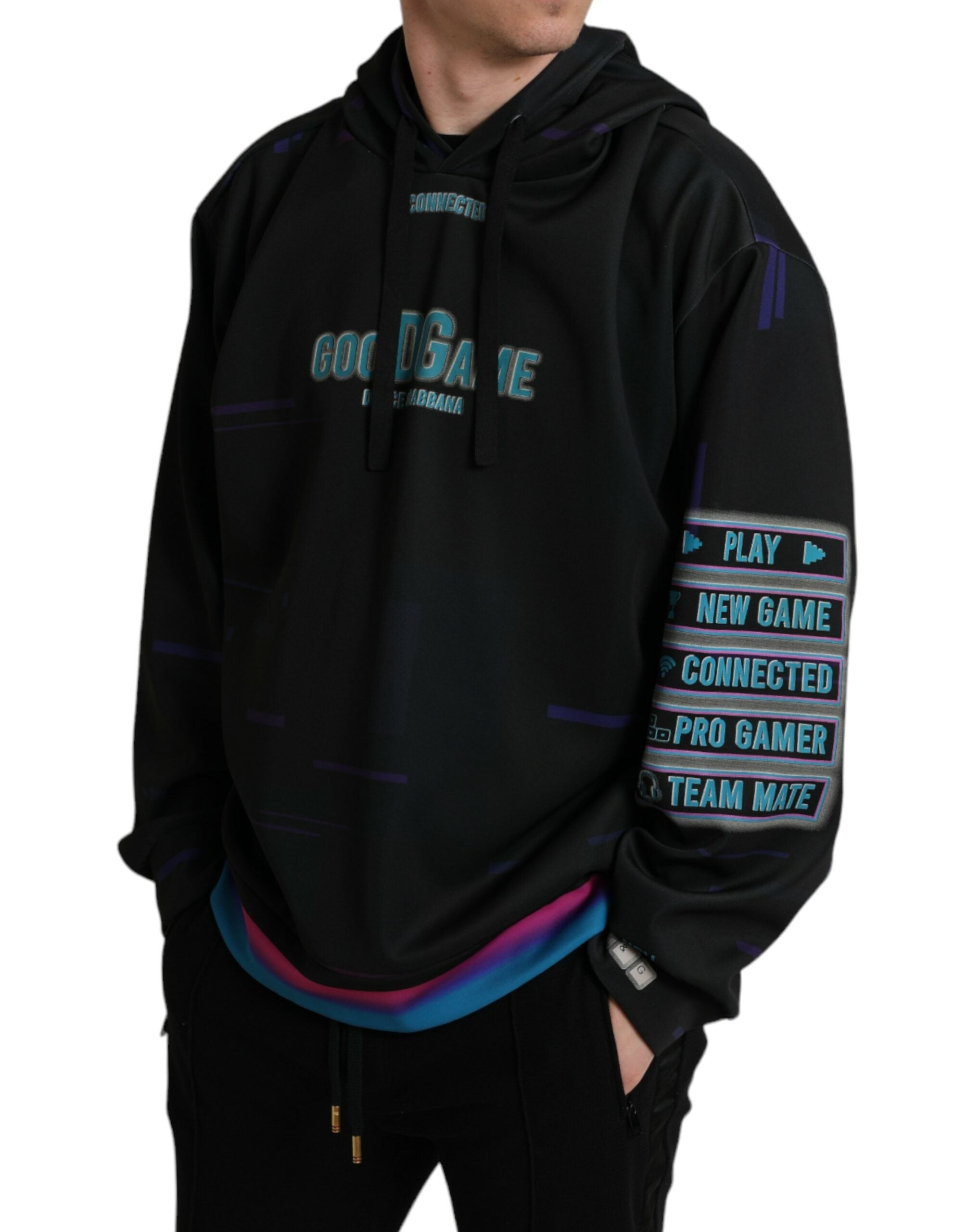 Dolce & Gabbana Schwarzes Logo Print Sweatshirt mit Kapuze Pullover