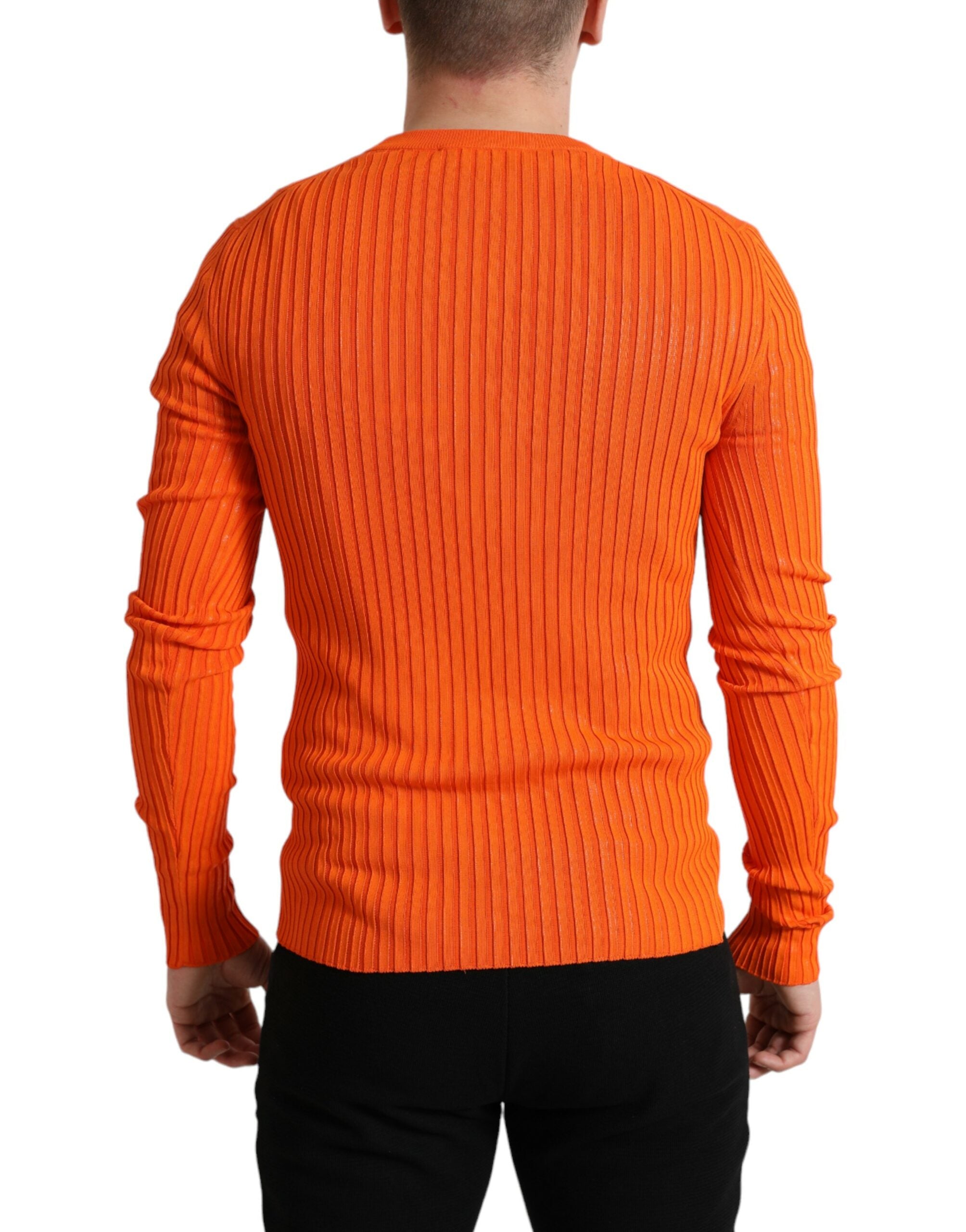 Dolce & Gabbana Orange gestrickter Herren Pullover mit Rundhalsausschnitt