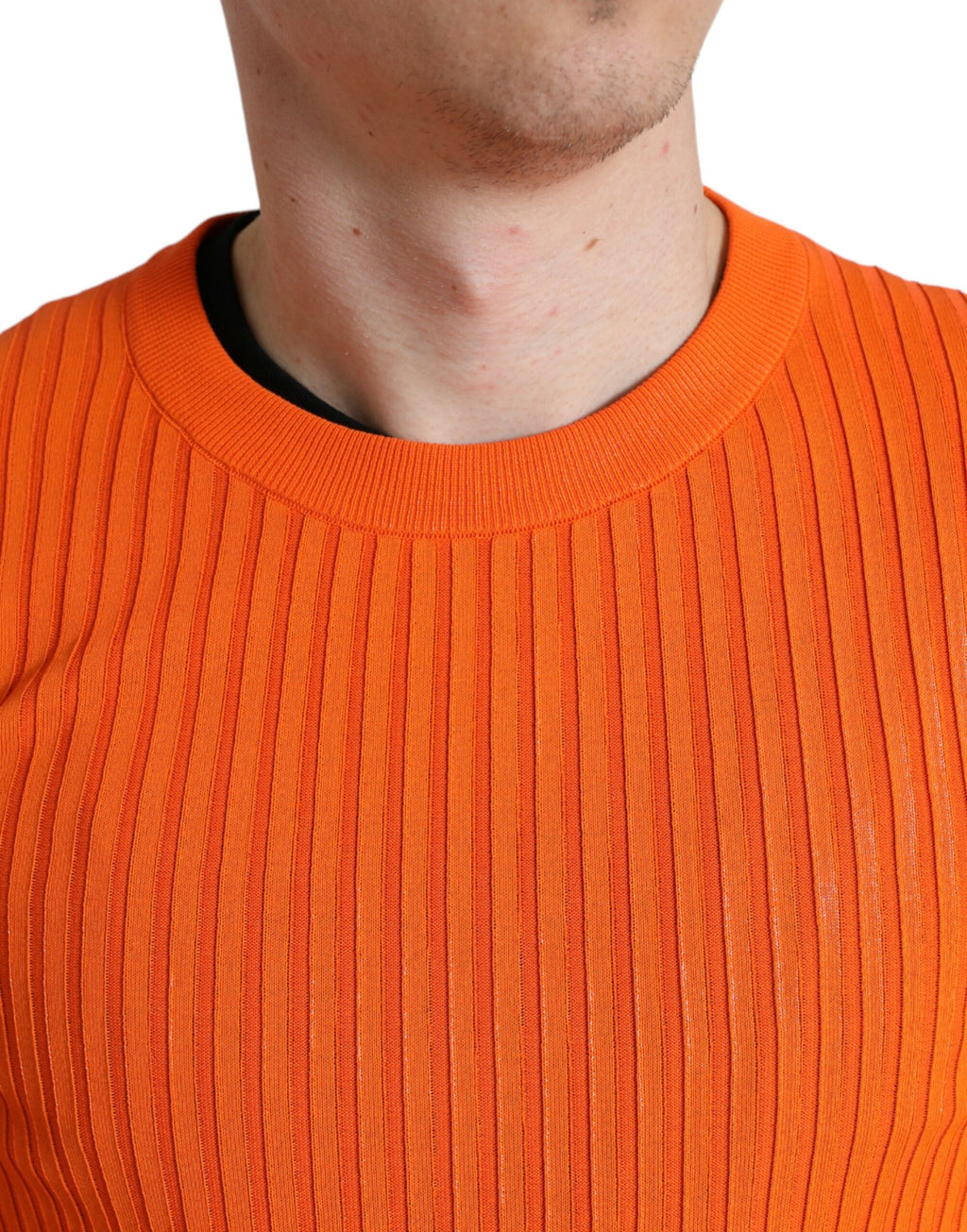 Dolce & Gabbana Orange gestrickter Herren Pullover mit Rundhalsausschnitt