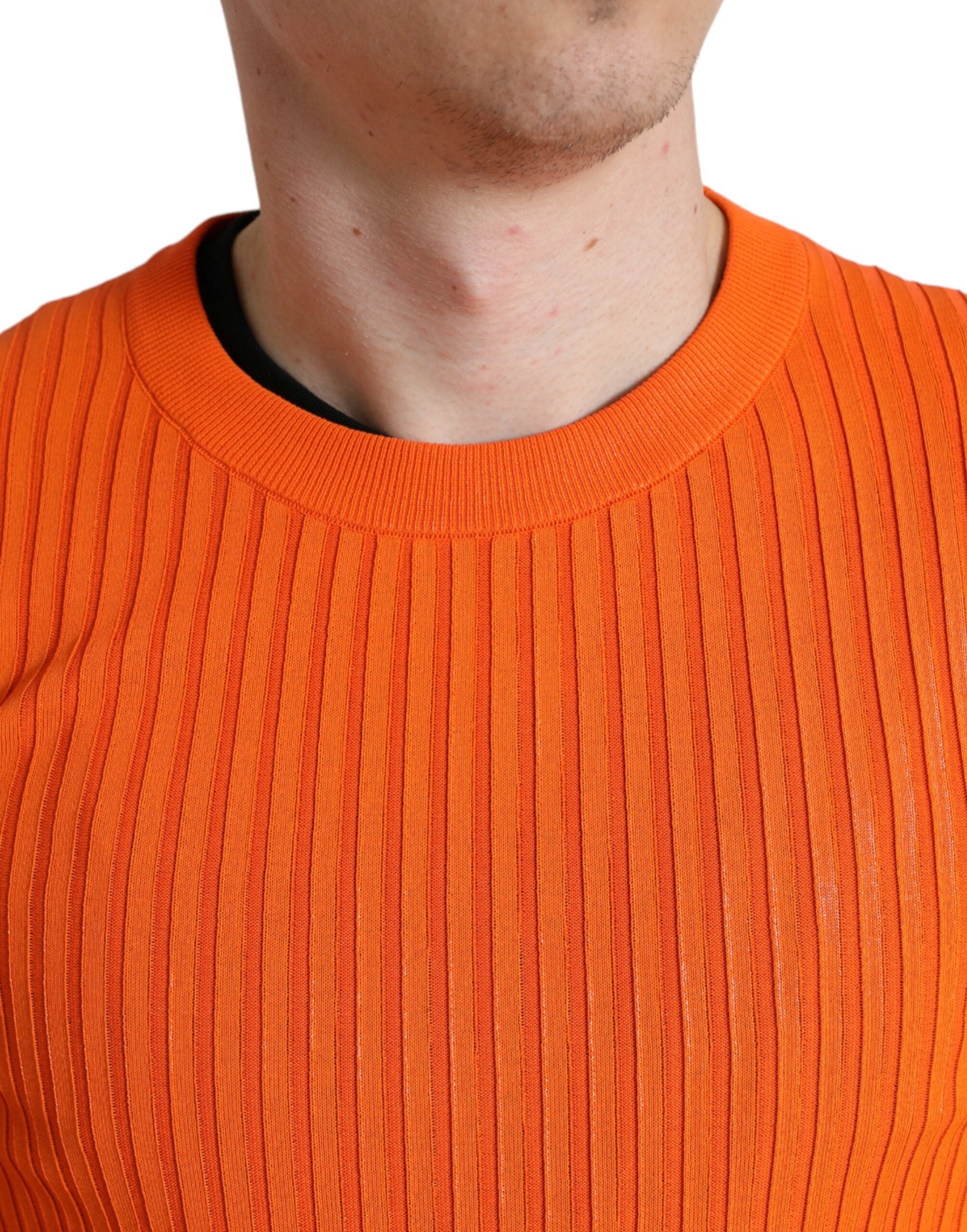 Dolce & Gabbana Orange gestrickter Herren Pullover mit Rundhalsausschnitt