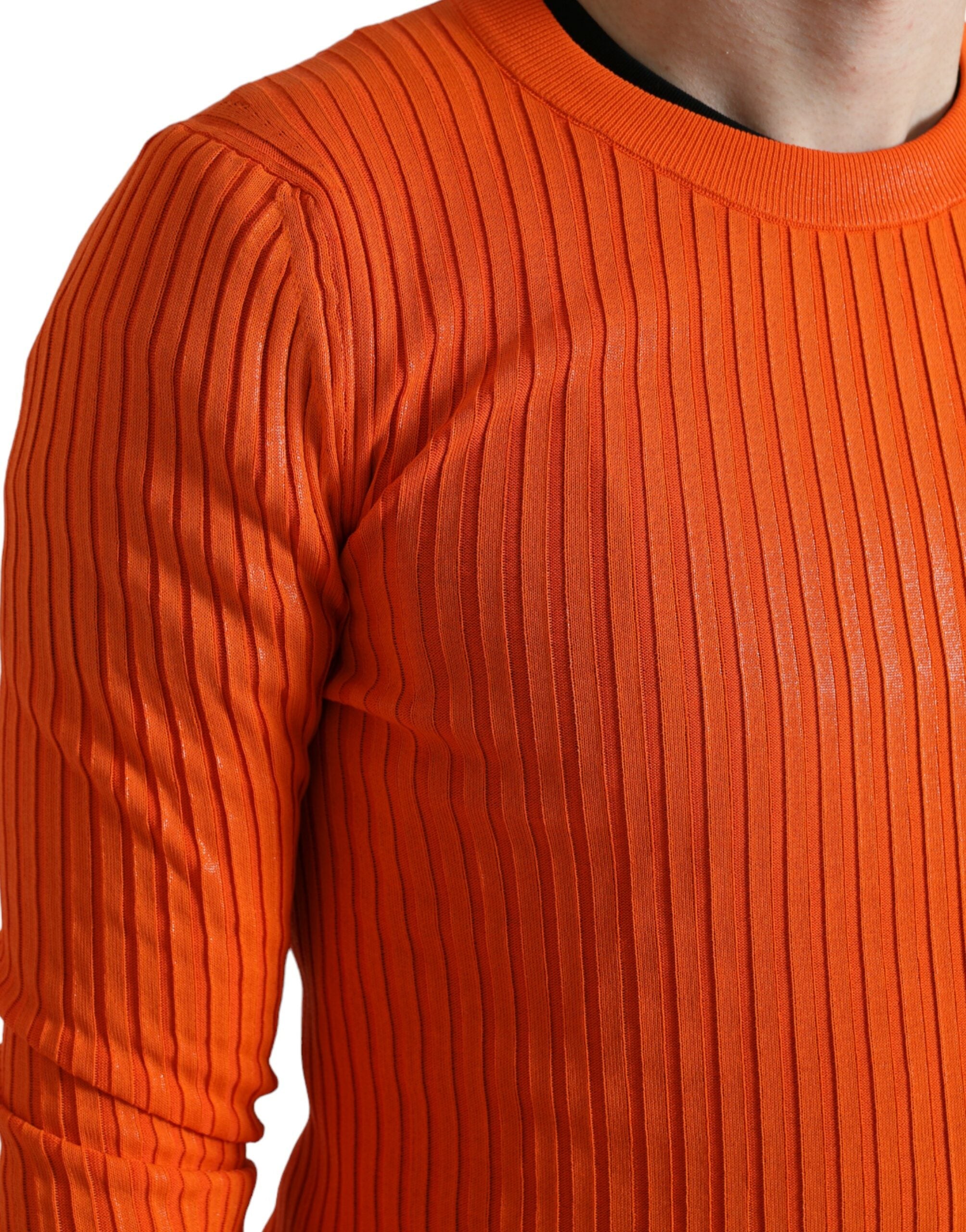Dolce & Gabbana Orange gestrickter Herren Pullover mit Rundhalsausschnitt