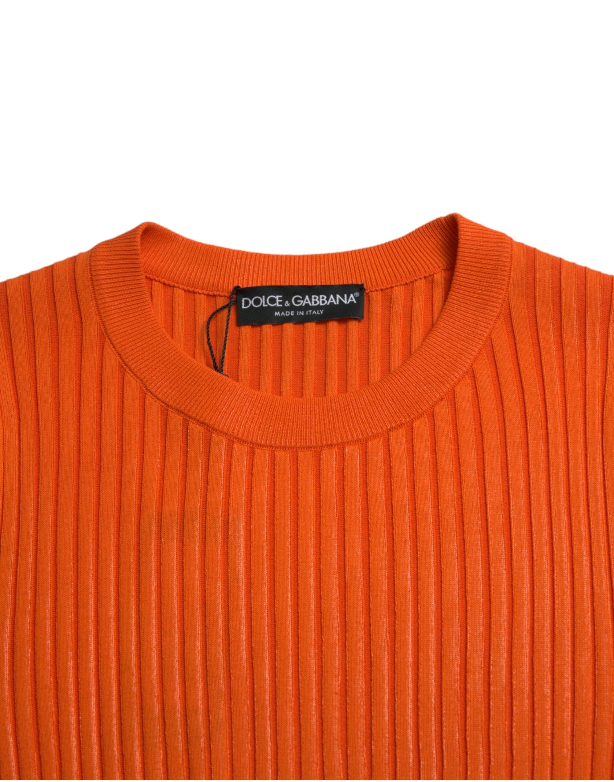 Dolce & Gabbana Orange gestrickter Herren Pullover mit Rundhalsausschnitt