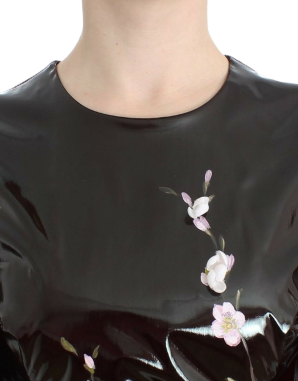 Dolce & Gabbana Schwarzes Lackkleid mit Blumen HANDPAINTED