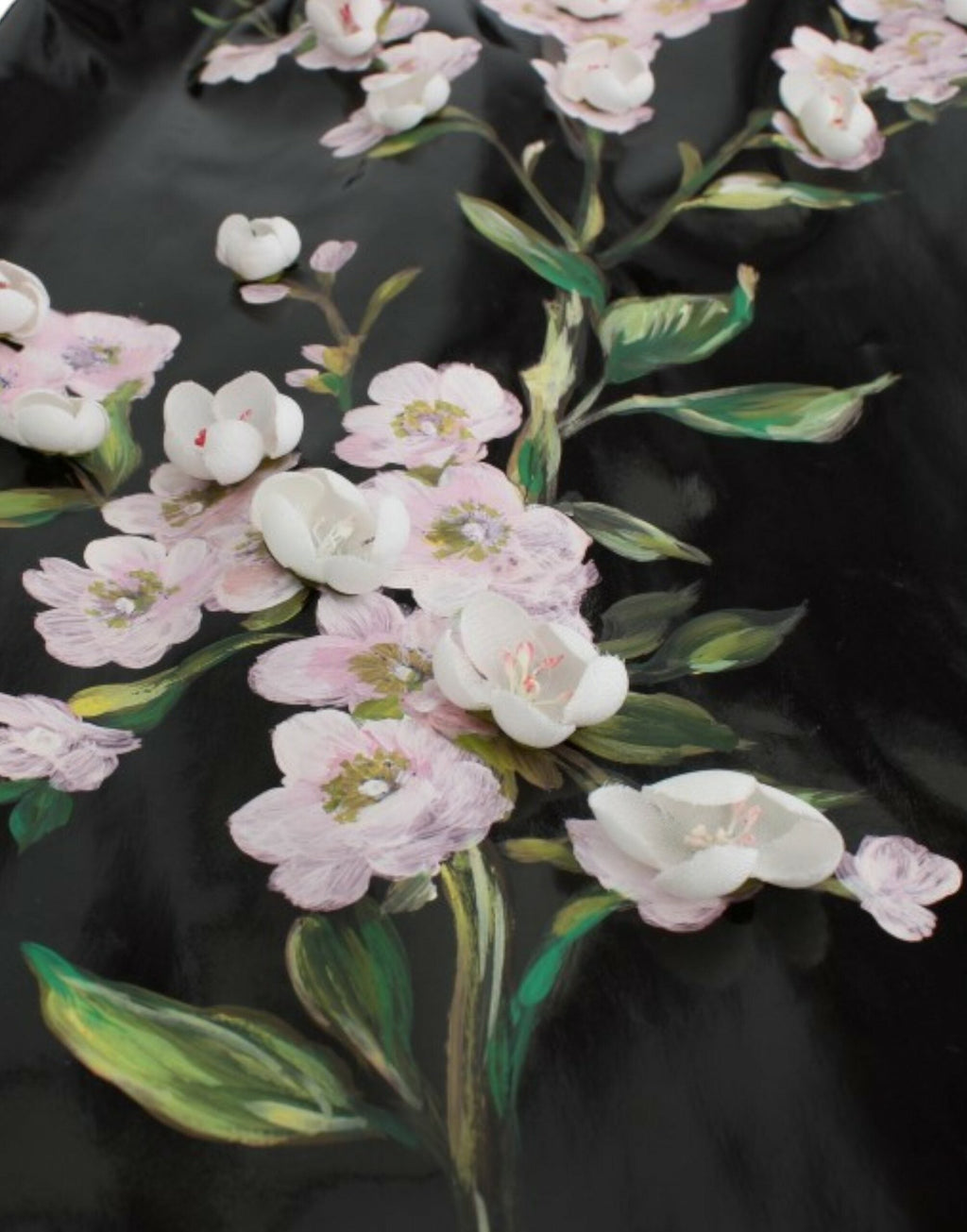 Dolce & Gabbana Schwarzes Lackkleid mit Blumen HANDPAINTED