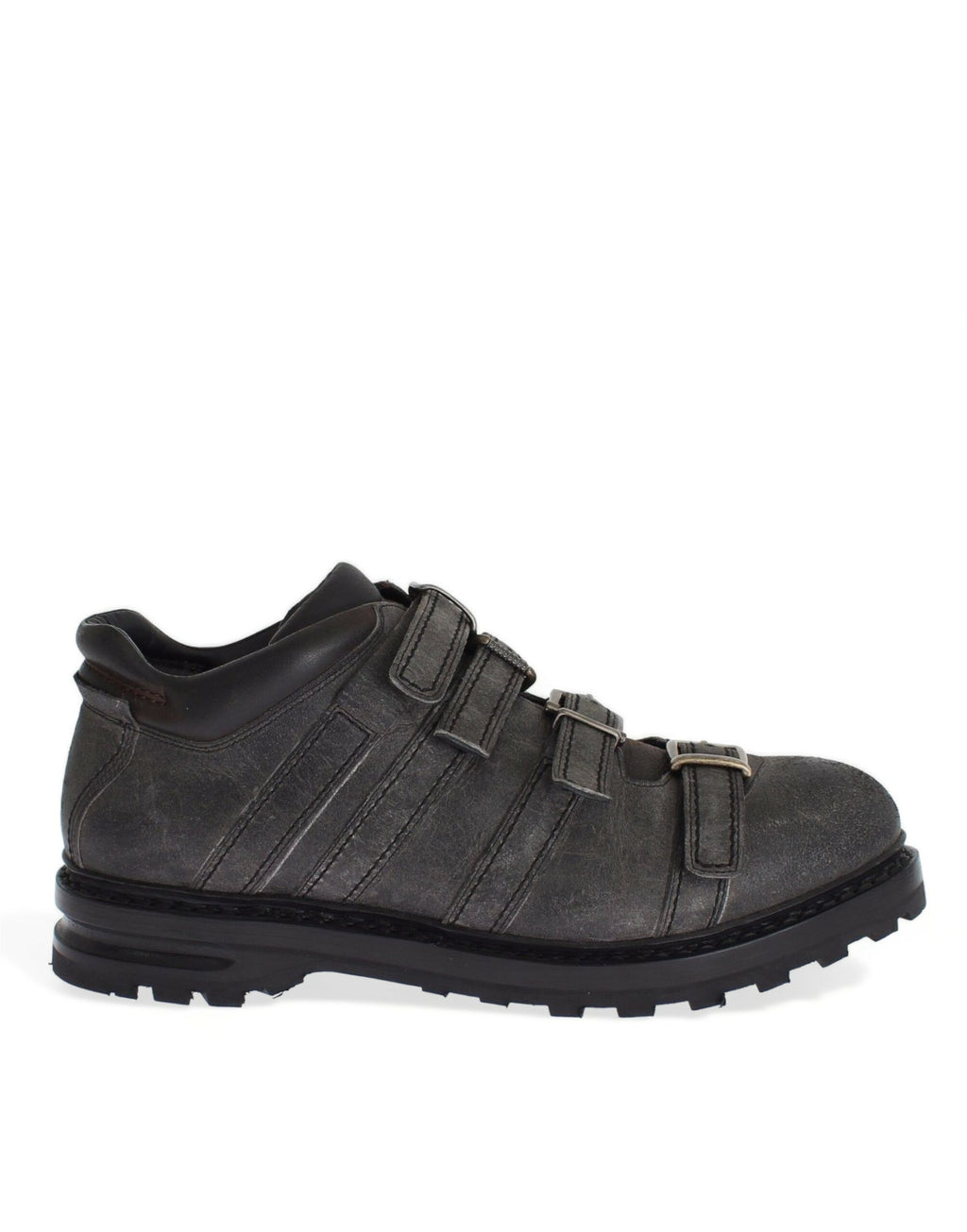 Dolce & Gabbana Graue Leder Knöchelriemen Schuhe Stiefel