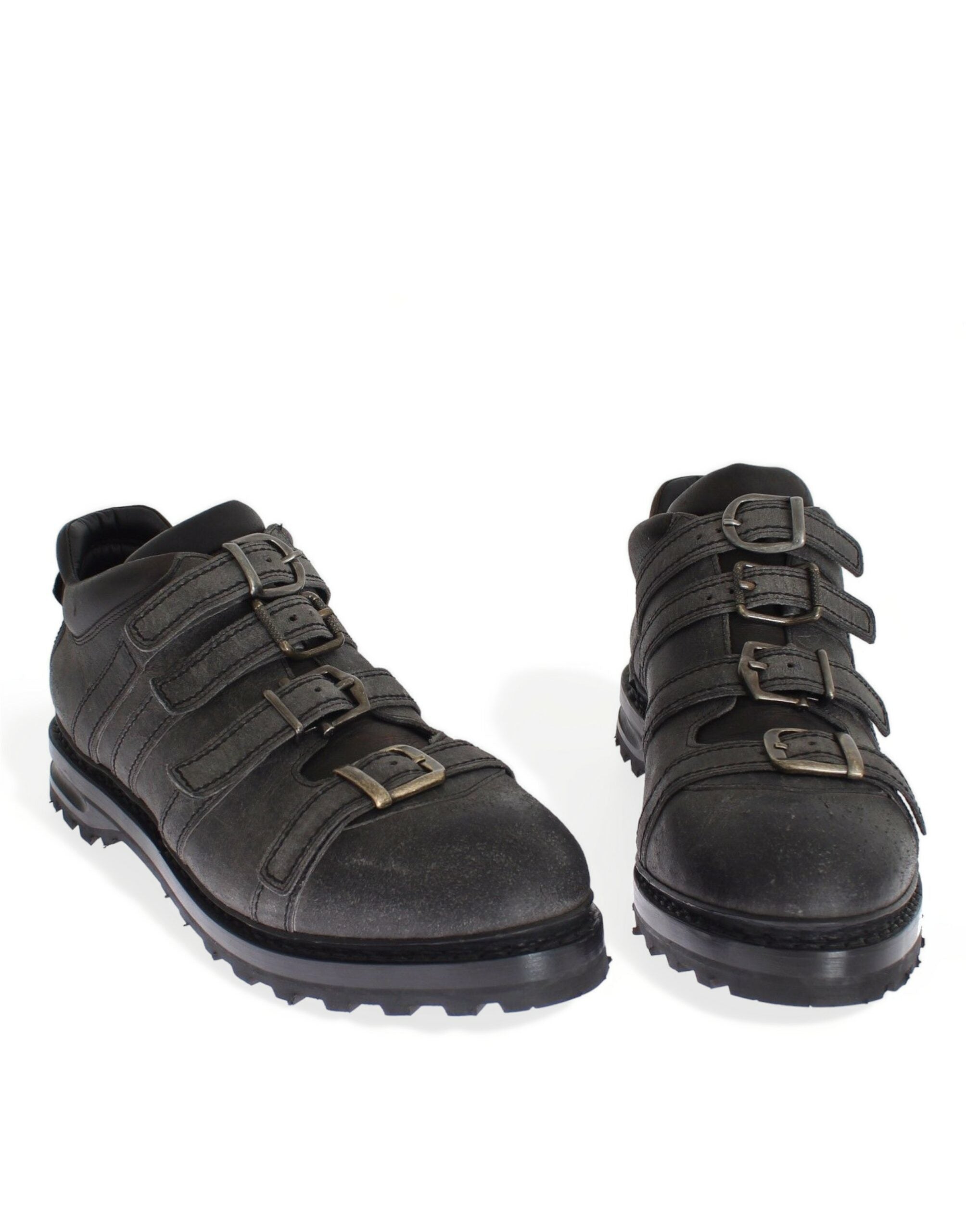 Dolce & Gabbana Graue Leder Knöchelriemen Schuhe Stiefel