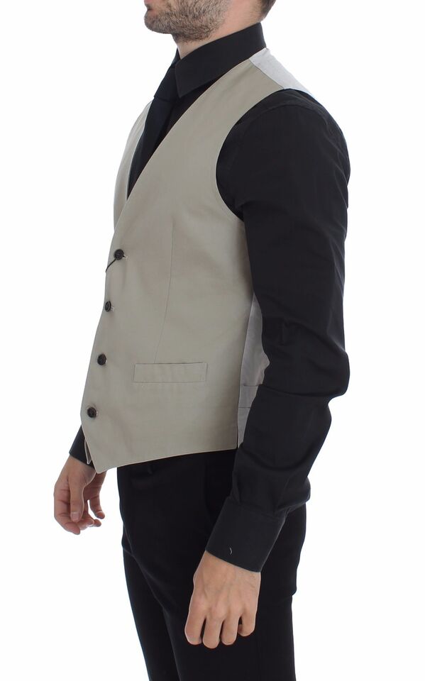 Dolce & Gabbana Beige Seidenmischung Kleid Formale Weste Gilet
