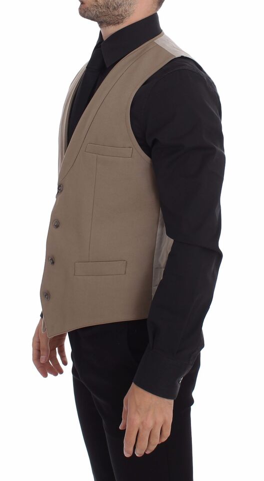 Dolce & Gabbana Beige Baumwolle Slim Fit Button Front Kleid Weste