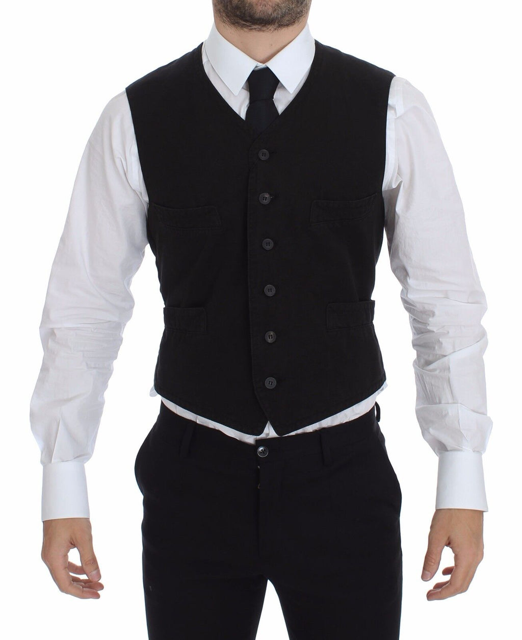 Dolce & Gabbana Schwarzes Flachs-Baumwollkleid Weste Blazer