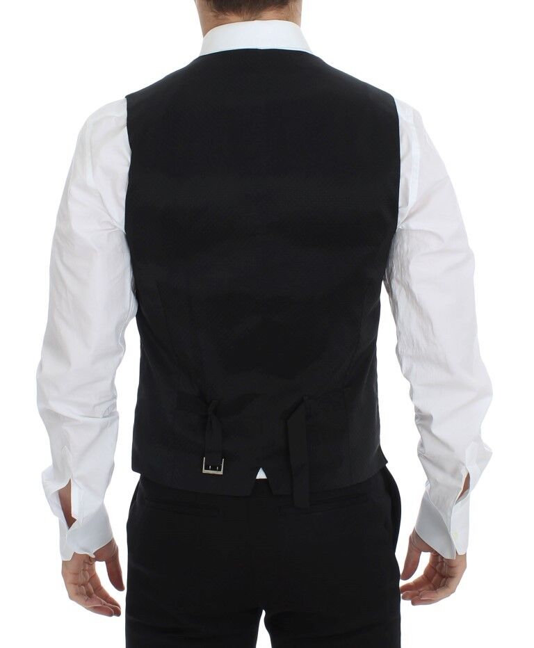 Dolce & Gabbana Schwarzes Wolle-Seide-Stretch-Kleid Weste Blazer
