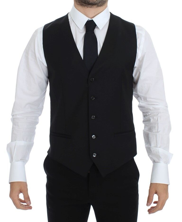 Dolce & Gabbana Schwarzes Wolle-Seide-Stretch-Kleid Weste Blazer