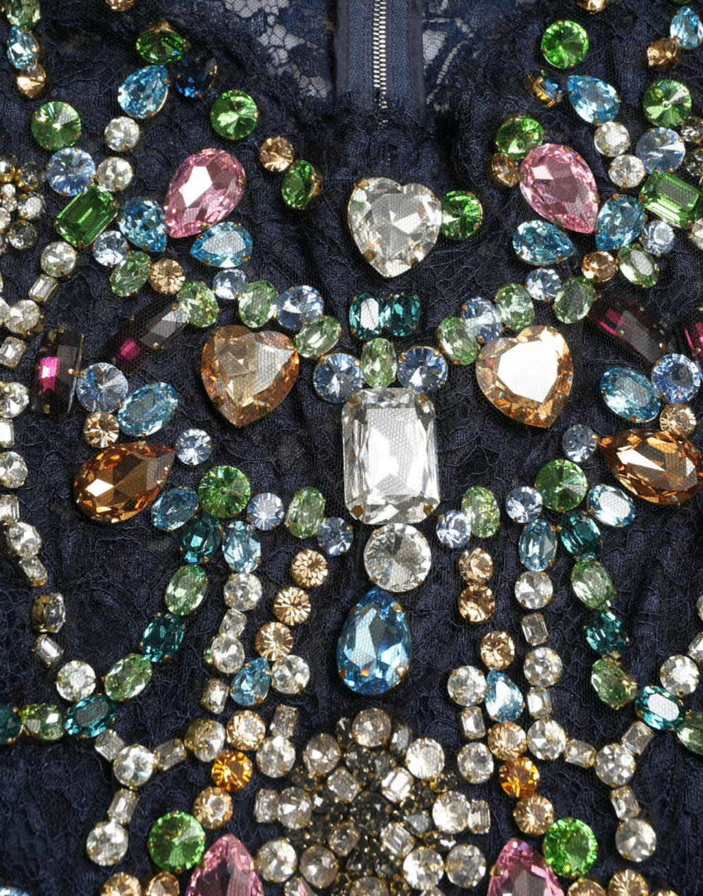 Dolce & Gabbana Blaues Kleid aus geblümter Spitze mit Kristall