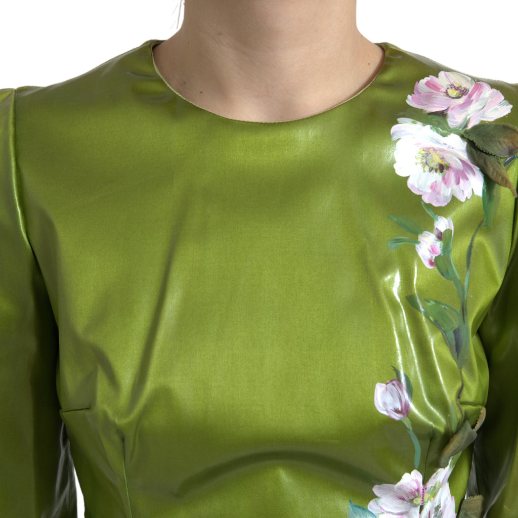 Dolce & Gabbana Groene, Gebloemde, Versierde Midi Kokerjurk