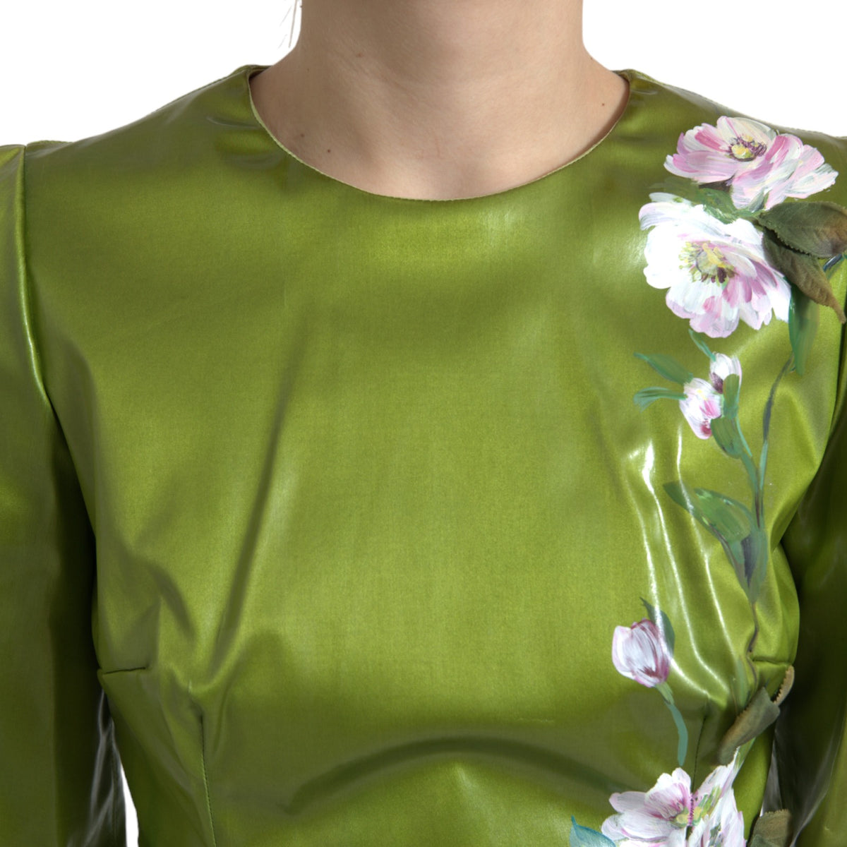 Dolce & Gabbana Groene, Gebloemde, Versierde Midi Kokerjurk
