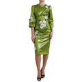 Dolce & Gabbana Groene, Gebloemde, Versierde Midi Kokerjurk