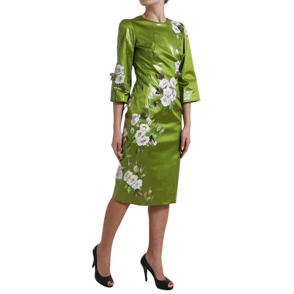 Dolce & Gabbana Groene, Gebloemde, Versierde Midi Kokerjurk