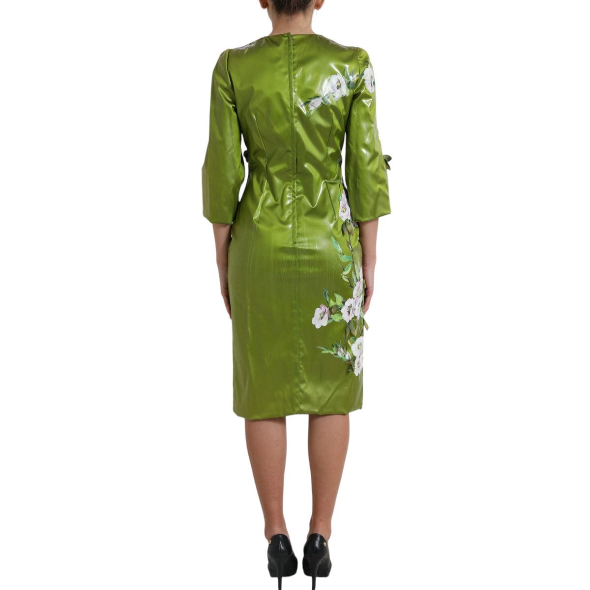 Dolce & Gabbana Groene, Gebloemde, Versierde Midi Kokerjurk