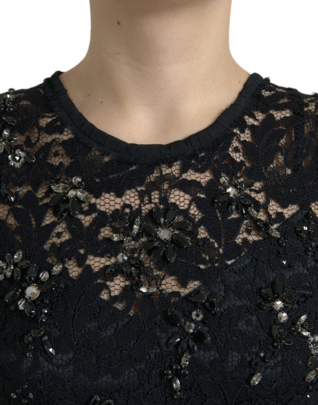 Dolce & Gabbana Schwarzes Etuikleid mit floraler Spitze und Kristall