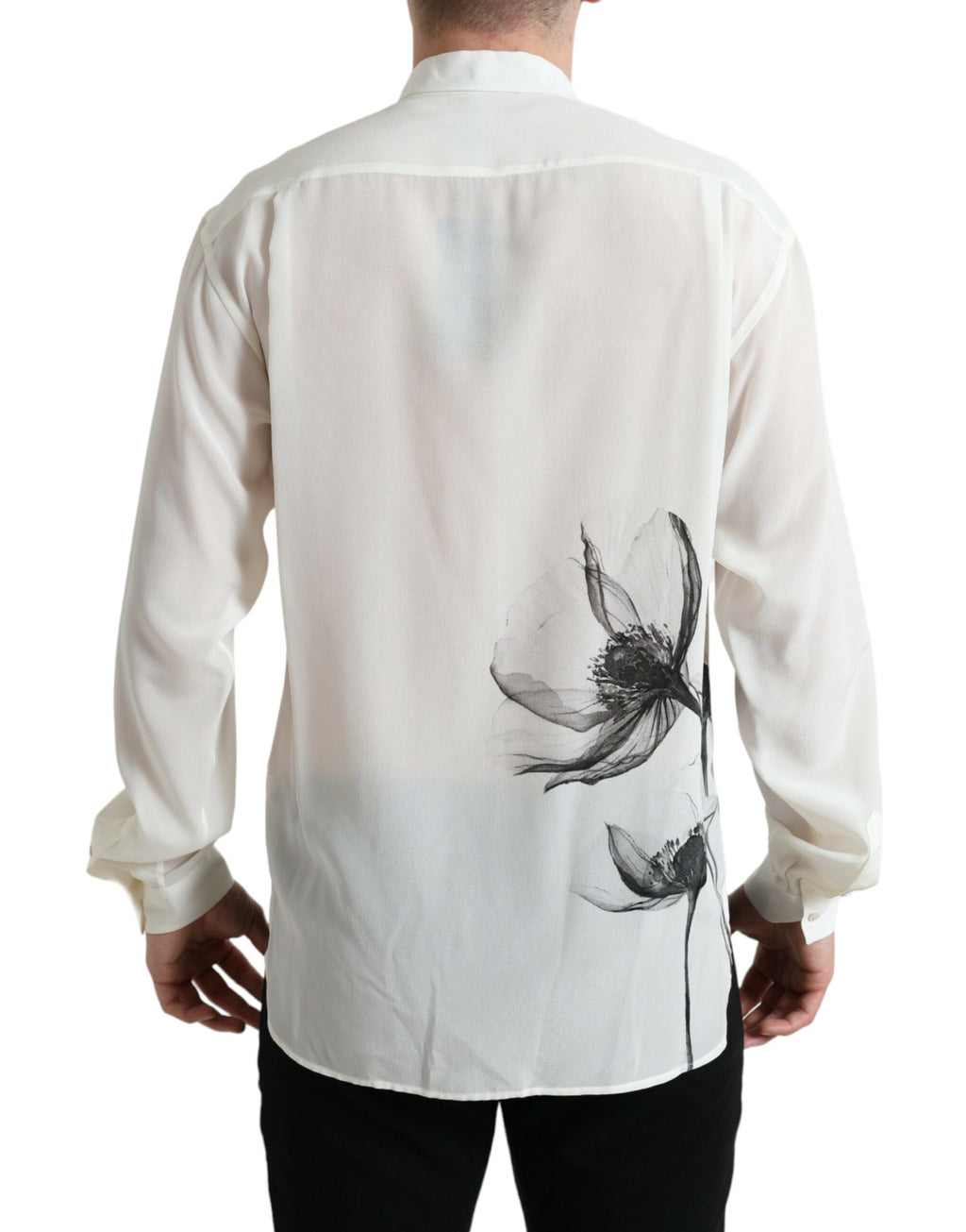 Dolce & Gabbana Weißes geblümtes Kleid mit Kragen Seidenhemd