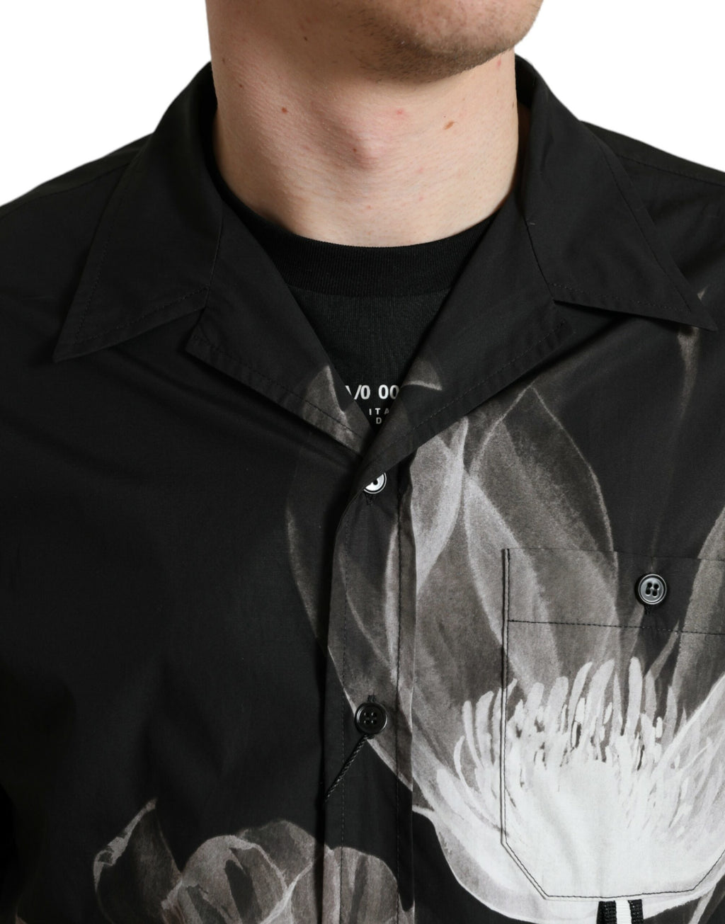 Dolce & Gabbana Schwarzes Baumwollhemd mit Blumenmuster und langen Ärmeln für Männer