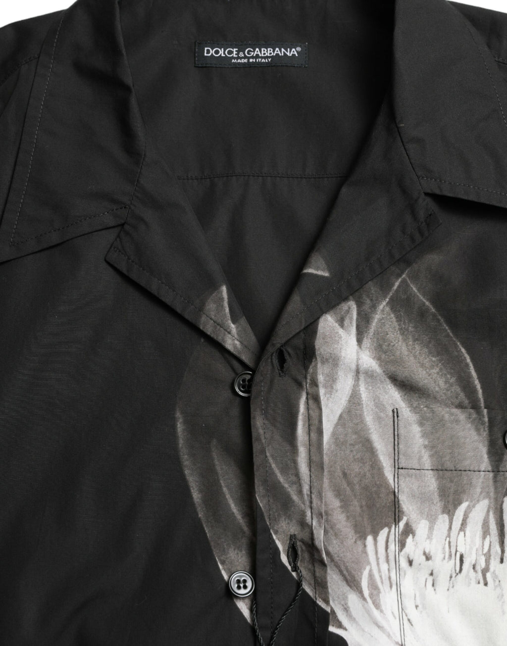 Dolce & Gabbana Schwarzes Baumwollhemd mit Blumenmuster und langen Ärmeln für Männer