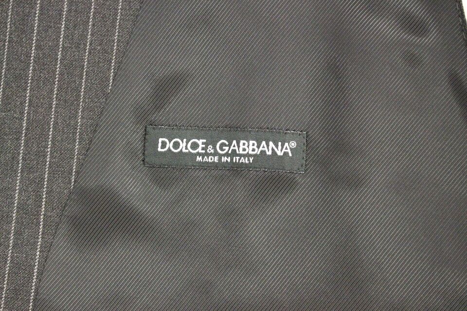Dolce & Gabbana Grau Gestreifte Einreihige Weste Aus Wolle
