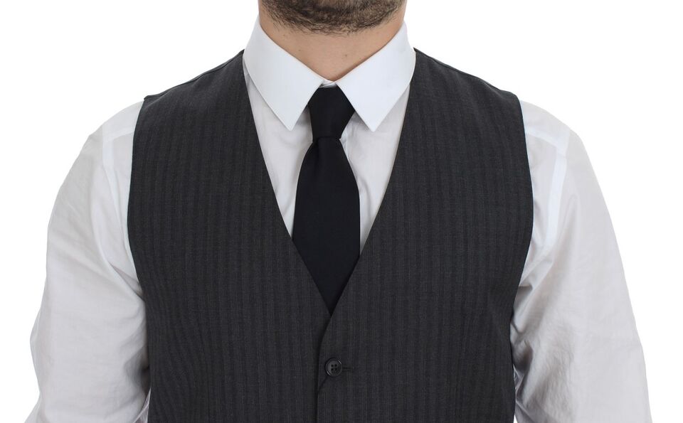 Dolce & Gabbana Schwarze gestreifte Weste aus Wolle mit einer Knopfleiste