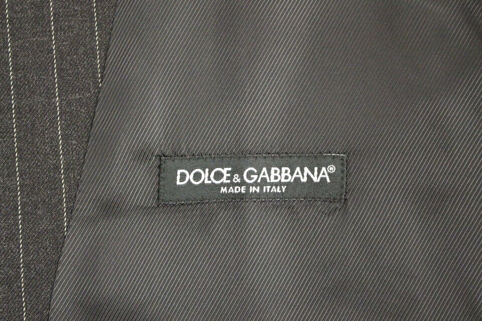 Dolce & Gabbana Grau Gestreifte Wollweste mit Logo