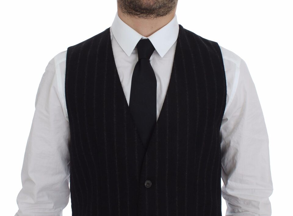 Dolce & Gabbana Schwarze gestreifte Wollweste mit Logo