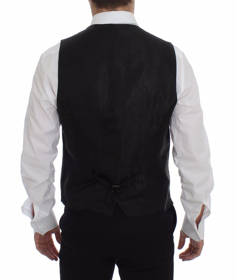 Dolce & Gabbana Schwarze gestreifte Wollweste mit Logo