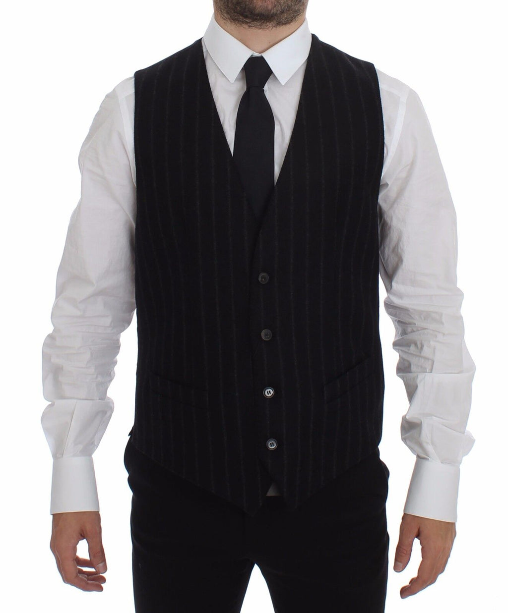 Dolce & Gabbana Schwarz gestreifte Wollweste Logo Gilet Weste