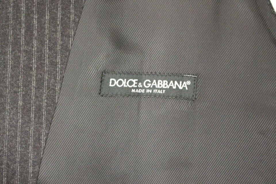 Dolce & Gabbana Grau Gestreifte Einreihige Weste Aus Wolle