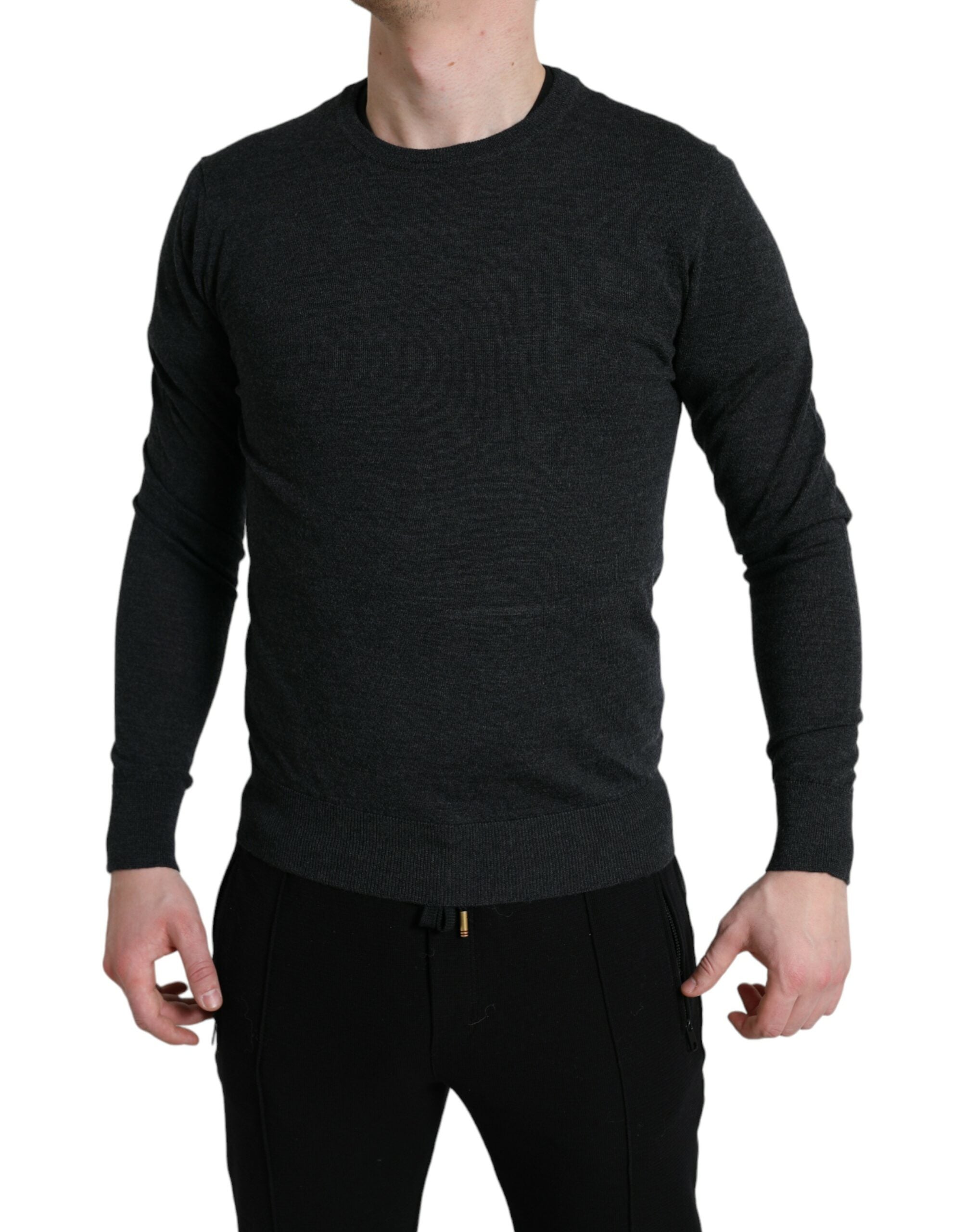 Dolce & Gabbana Grauer Pullover mit Rundhalsausschnitt aus Wolle