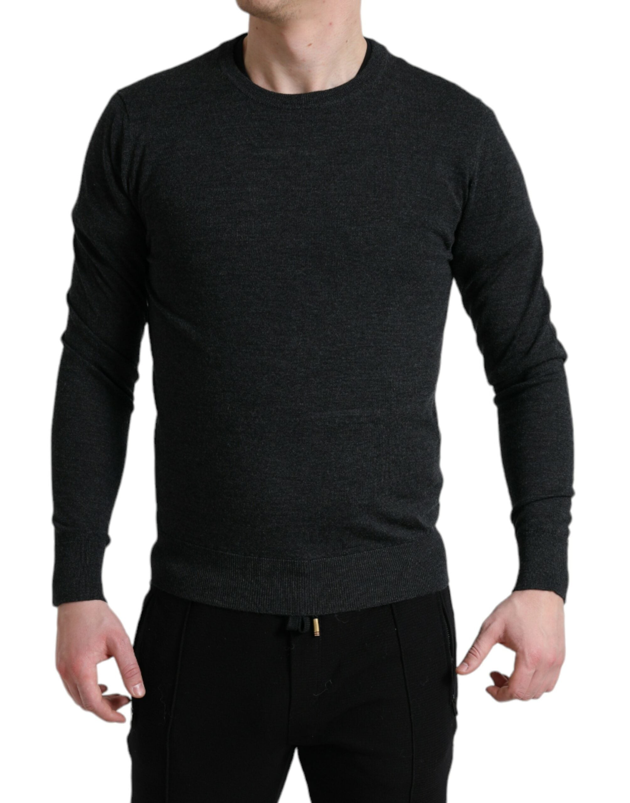Dolce & Gabbana Grauer Pullover mit Rundhalsausschnitt aus Wolle