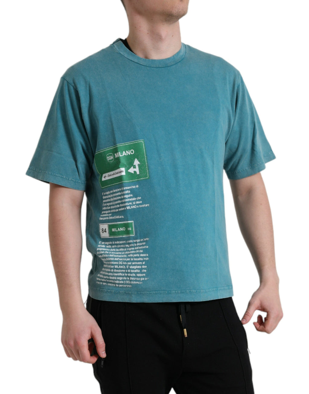 Dolce & Gabbana Blaues Baumwoll-T-Shirt mit Rundhalsausschnitt Milano Street