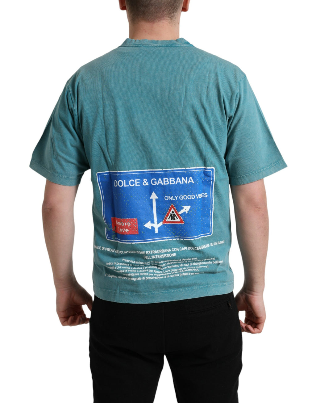 Dolce & Gabbana Blaues Baumwoll-T-Shirt mit Rundhalsausschnitt Milano Street