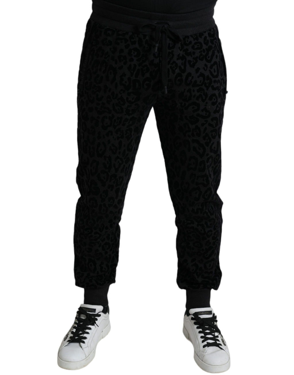 Dolce & Gabbana Schwarzer Leopard Baumwolle Slim Fit Jogger Hose