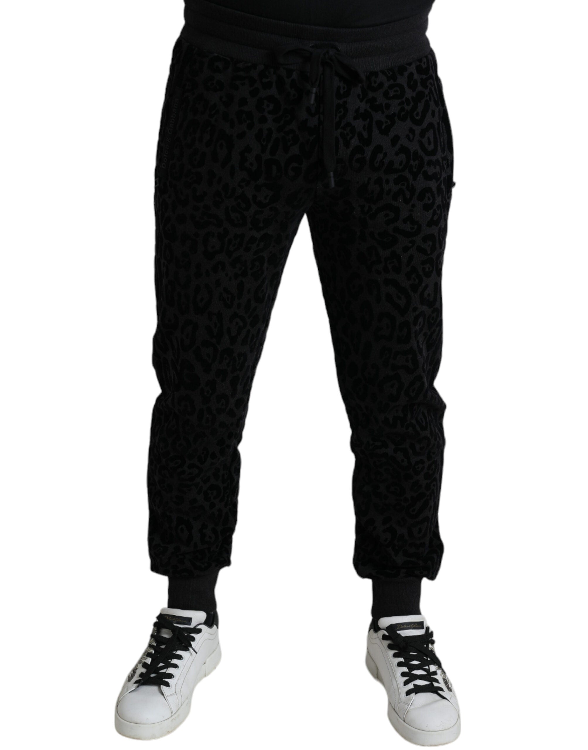 Dolce & Gabbana Schwarzer Leopard Baumwolle Slim Fit Jogger Hose