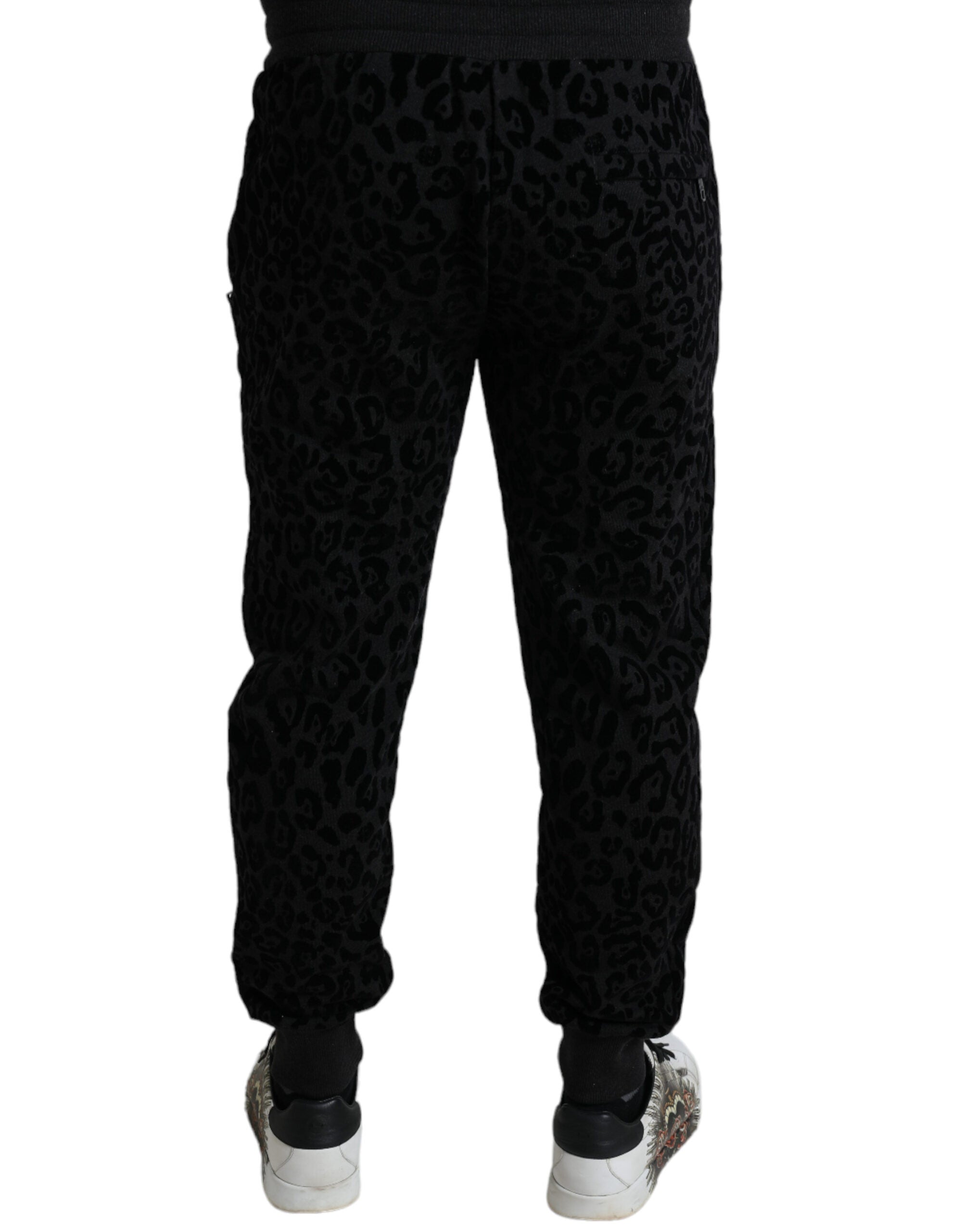 Dolce & Gabbana Schwarzer Leopard Baumwolle Slim Fit Jogger Hose