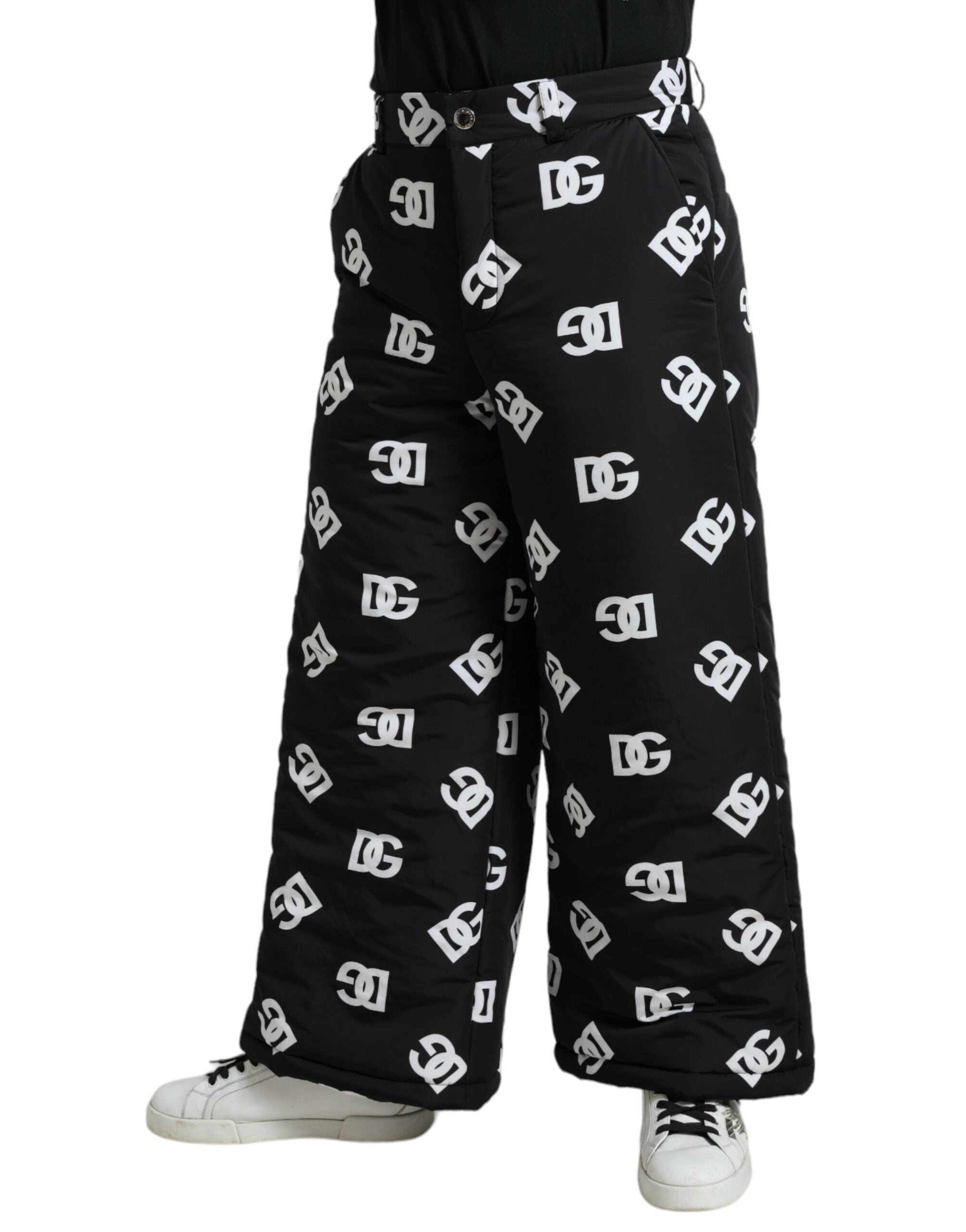 Dolce & Gabbana Schwarze Logo DG Print Hose mit weitem Bein