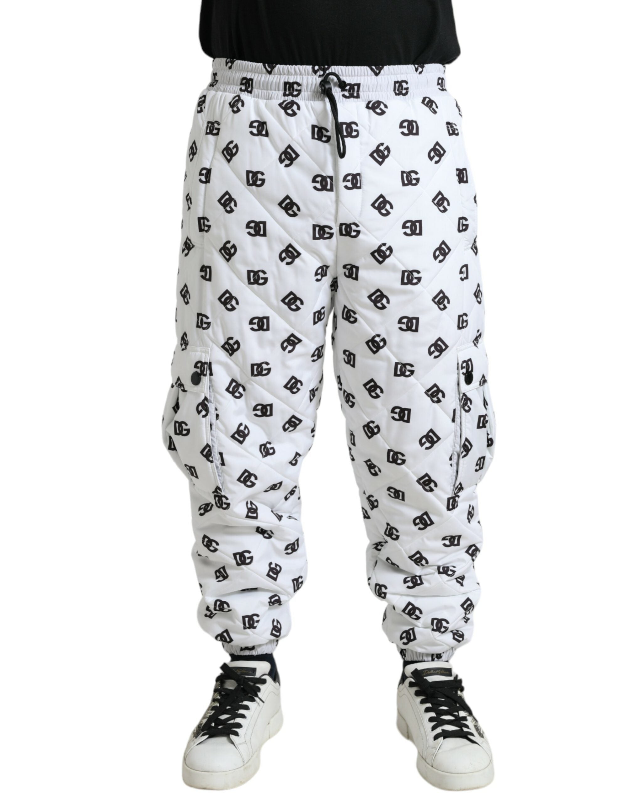 Dolce & Gabbana Weiße Logo DG Print Herren Jogger Sweatpants Hosen