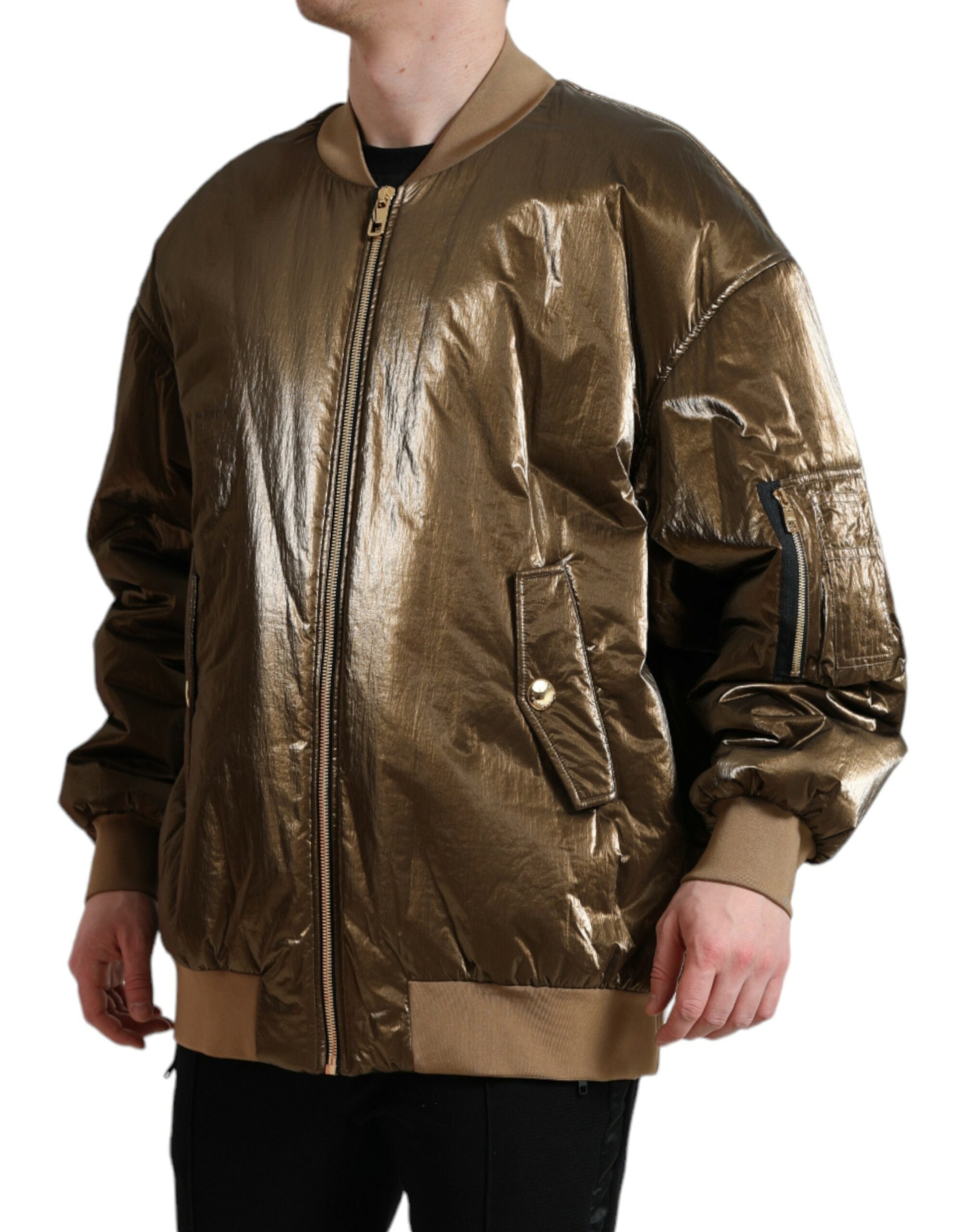 Dolce & Gabbana Bronze Nylon Full Zip Männer Bomberjacke