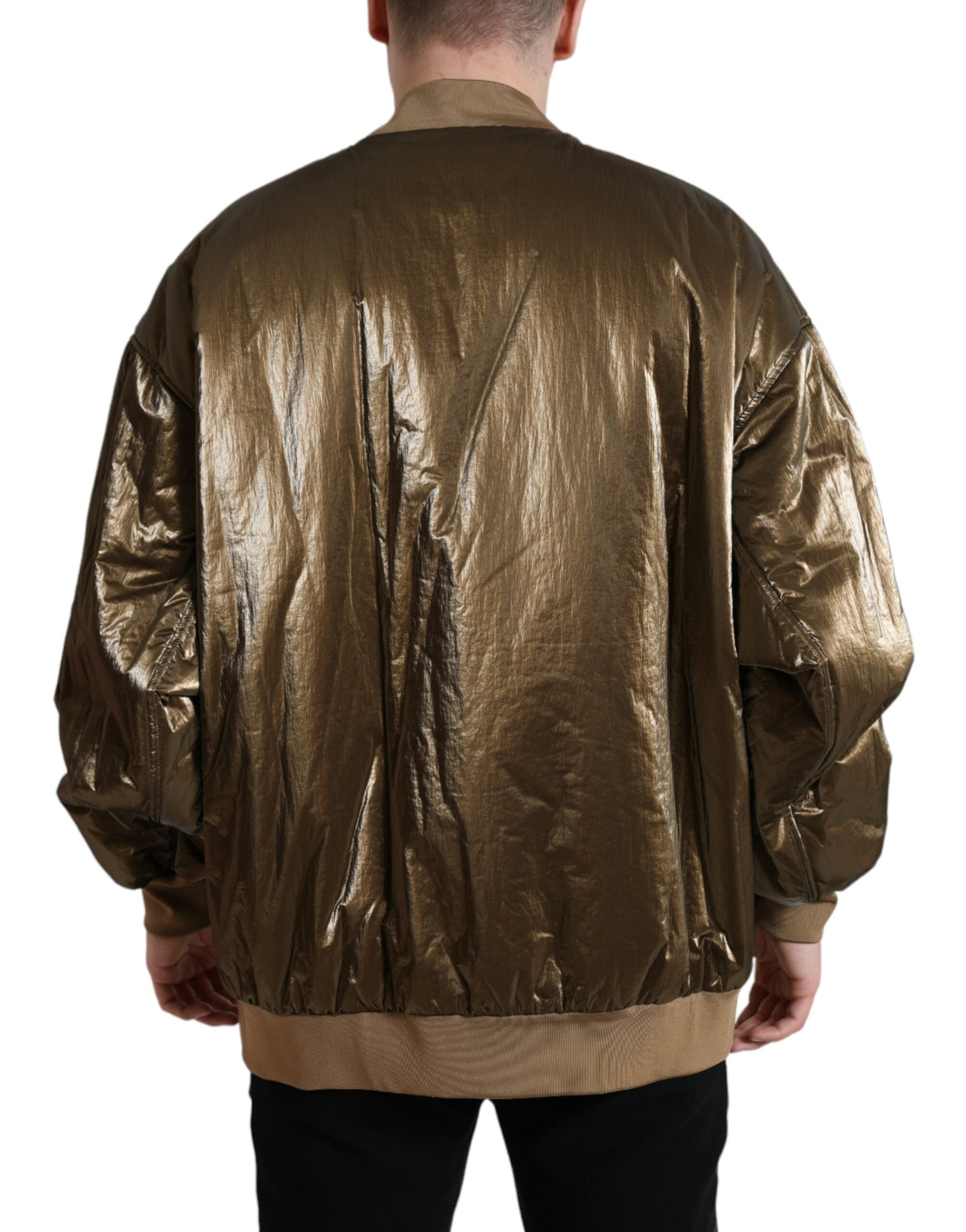 Dolce & Gabbana Bronze Nylon Full Zip Männer Bomberjacke