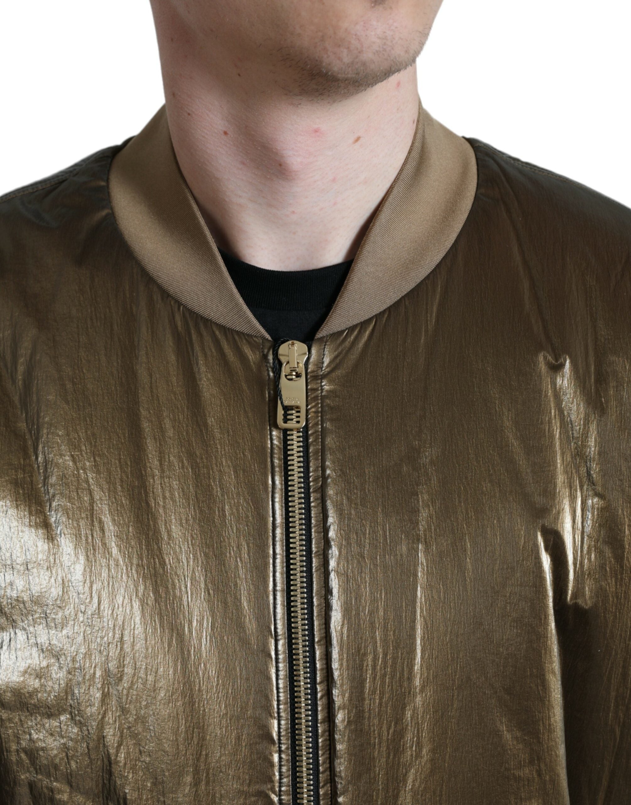 Dolce & Gabbana Bronze Nylon Full Zip Männer Bomberjacke