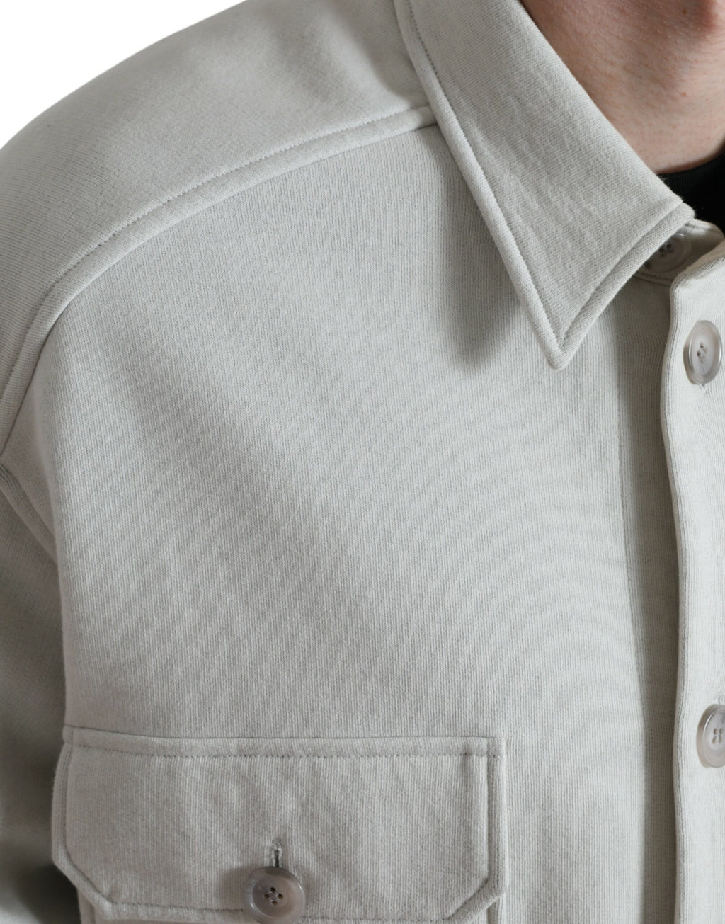 Dolce & Gabbana Grauer Baumwollkragenmantel mit Knopfleiste