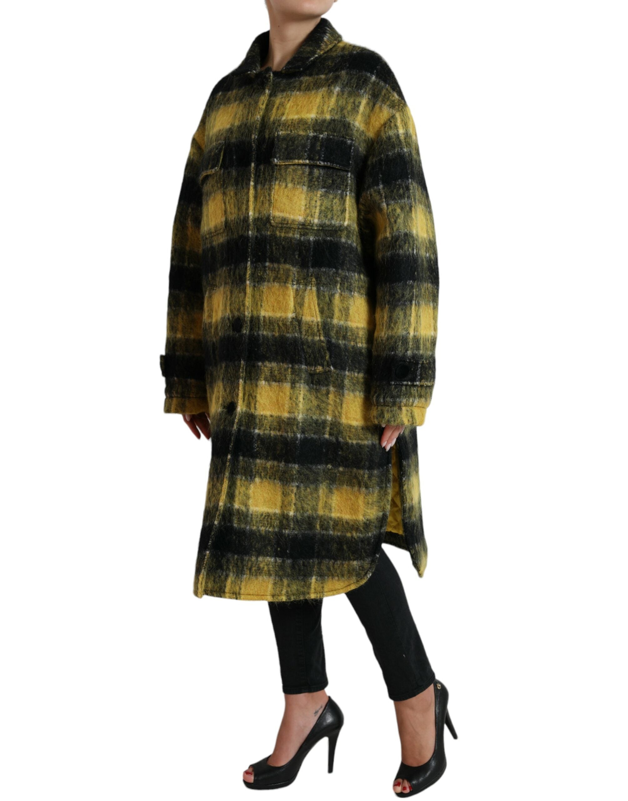 Dolce & Gabbana Gelber karierter Langarm Freizeitmantel Jacke