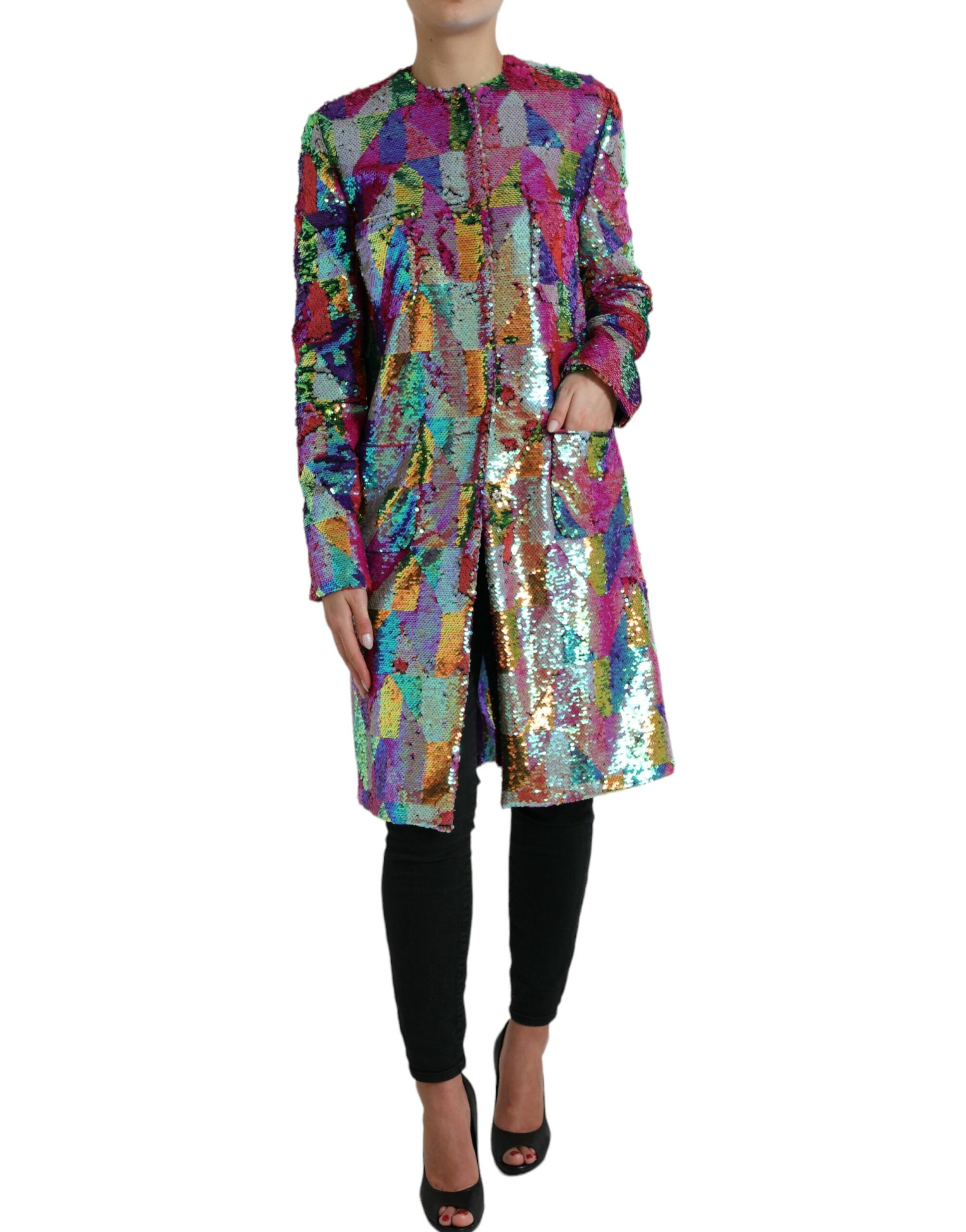 Dolce & Gabbana Multicolor Polyester Paillettenmantel Jacke