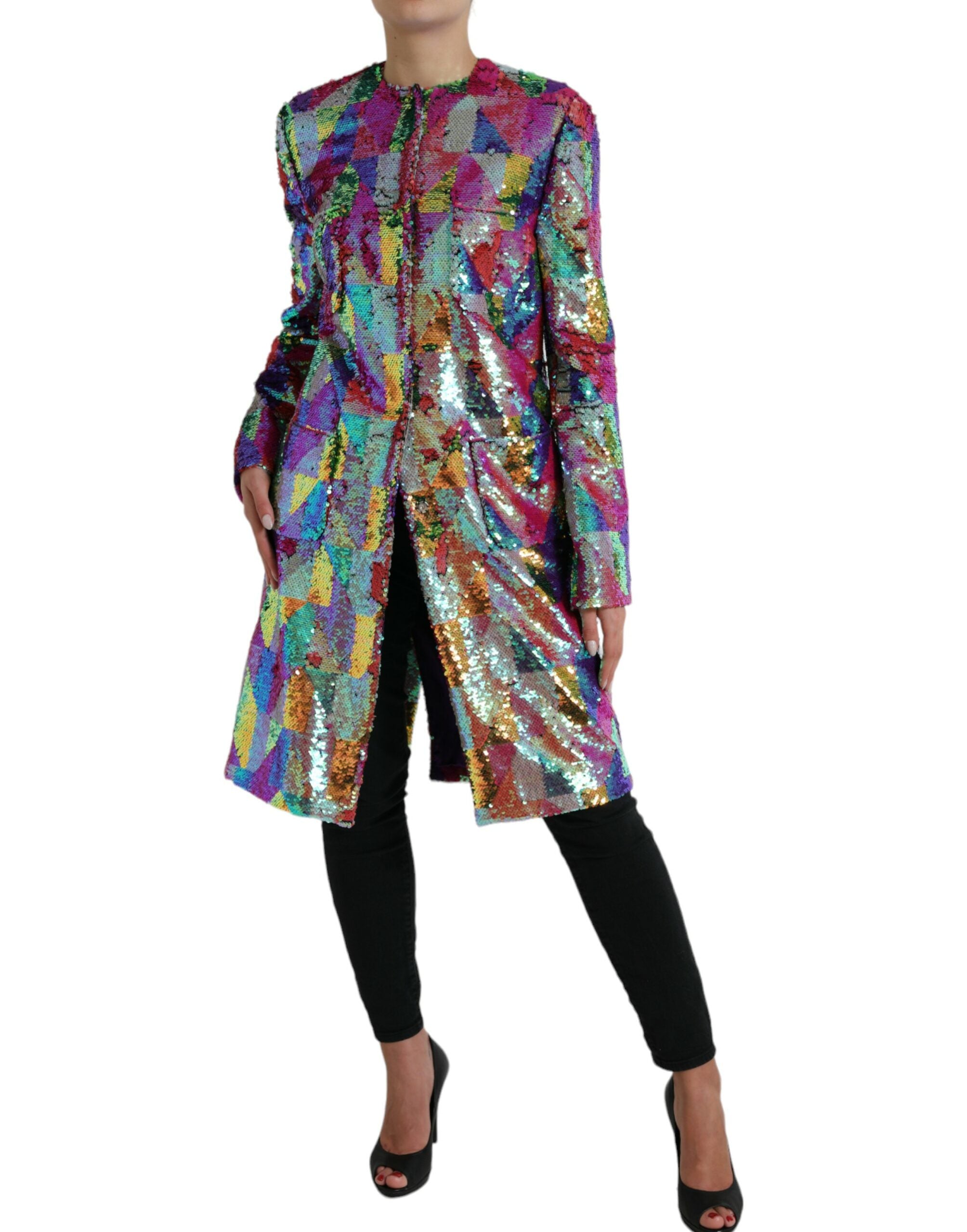 Dolce & Gabbana Multicolor Polyester Paillettenmantel Jacke